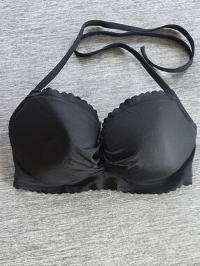Victoria's Secret Black Halter Bikini Top with Scalloped Trim 36C